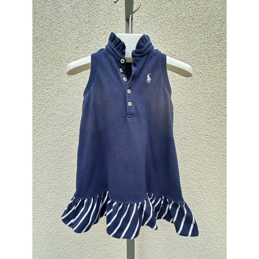 Polo Ralph Lauren Pique Sleeveless Ruffle Dress Baby Size 2T, Blue